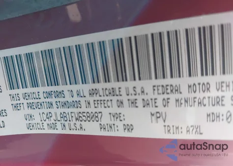 2015 Jeep Cherokee Sport z USA, uszkodzony, nr VIN 1C4PJLAB1FW658087